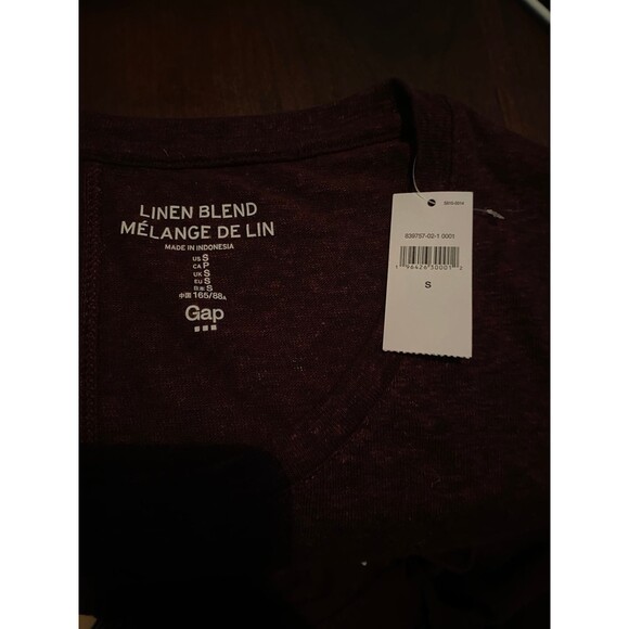 GAP Factory Linen Blend Longsleeve T-shirt Size S Heathered Burgundy Oversized - Picture 6 of 6